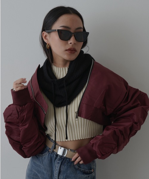 まぁみ♡さん  GDラインスリーブショートジャケット ストリングポイントショートスリーブデニムジャケット【サーモン】