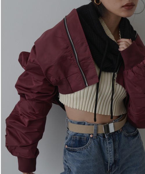 FIG&VIPER（フィグアンドバイパー）の「ショート丈ボリュームスリーブMA-１（MA-1・レディース・カーキ/ワイン・FREE）」の8枚目の写真