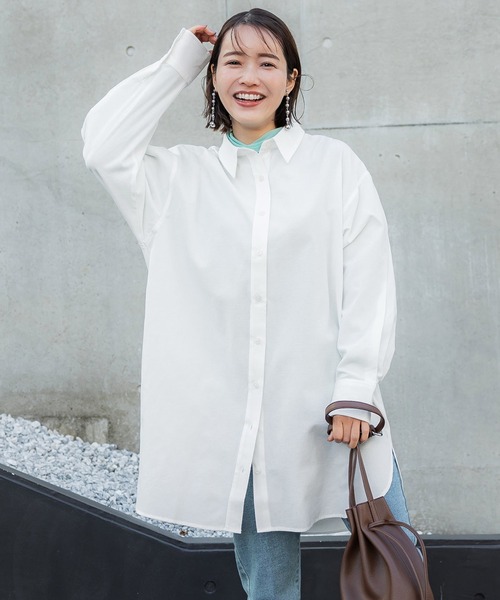 coca（coca）（コカ）の「オックスロングシャツ（シャツ/ブラウス・レディース・ストライプ/ホワイト/ライトブルー・M/L）」の2枚目の写真