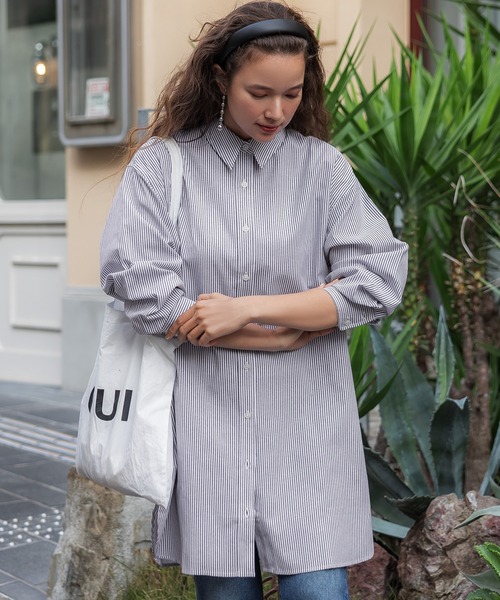coca（coca）（コカ）の「オックスロングシャツ（シャツ/ブラウス・レディース・ストライプ/ホワイト/ライトブルー・M/L）」の3枚目の写真