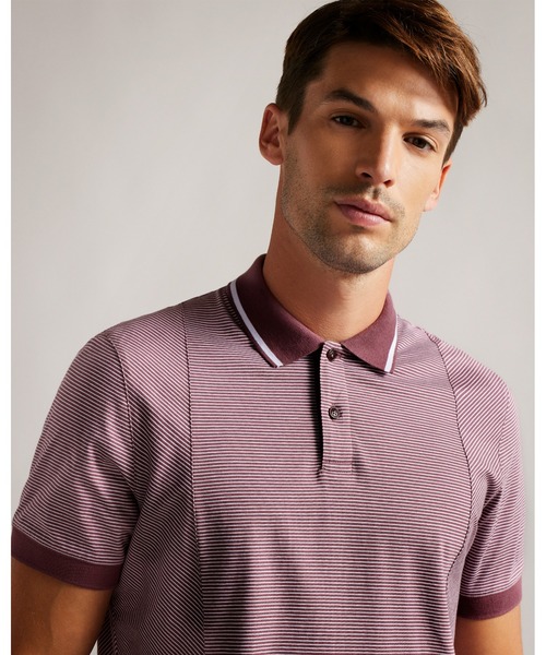Ted Baker(テッドベーカー)の「TAIGAA 半袖 ストライプ パネル ポロシャツ(ポロシャツ・メンズ・マルーン/ネイビー・3/4/5/1/2)」の6枚目の写真