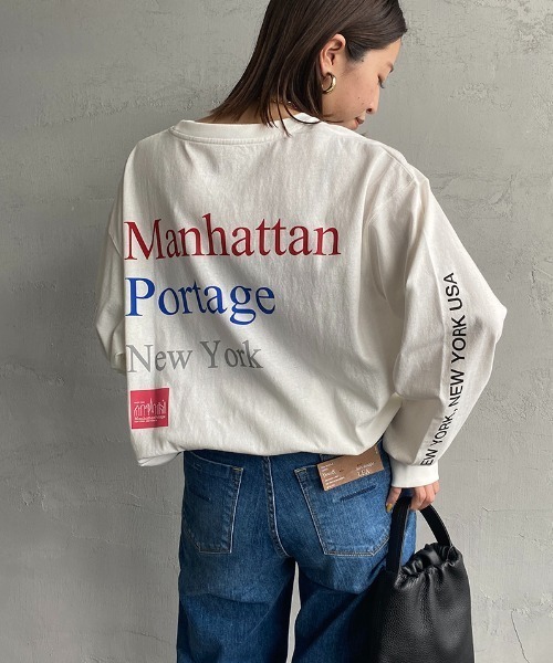 Manhattan Portage（マンハッタンポーテージ）の「【Ray 8月号掲載】[MANHATTAN PORTAGE/マンハッタンポーテージ] 別注 配色バックプリント ロングスリーブTシャツ（Tシャツ/カットソー・レディース・ホワイト/ブラック/ブルー・S/M/L/XL）」の10枚目の写真