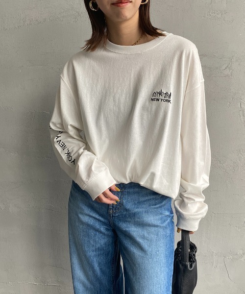 Manhattan Portage（マンハッタンポーテージ）の「【Ray 8月号掲載】[MANHATTAN PORTAGE/マンハッタンポーテージ] 別注 配色バックプリント ロングスリーブTシャツ（Tシャツ/カットソー・レディース・ホワイト/ブラック/ブルー・S/M/L/XL）」の9枚目の写真