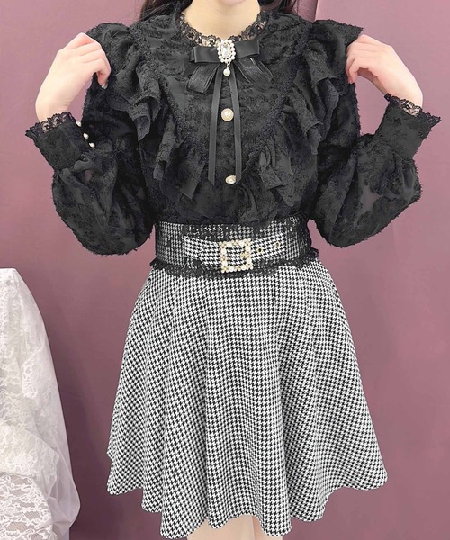 千鳥柄ビジュバックルスカート カラー:ベージュ 千鳥柄ビジュバックルスカート カラー:ベージュ