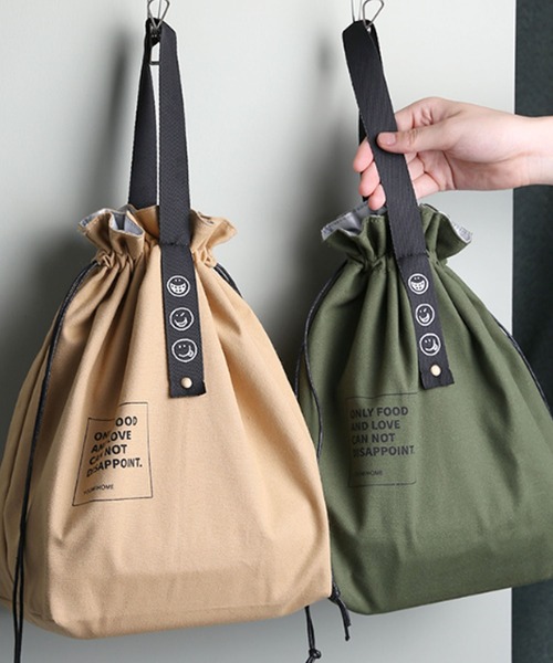 florist(フローリスト)の「【保温・保冷機能】【2WAYデザイン】ワンハンドル巾着キャンバスランチバッグ/トートバッグ(エコバッグ/サブバッグ・レディース・ウィート/ブラック/モスグリーン・FREE)」の6枚目の写真