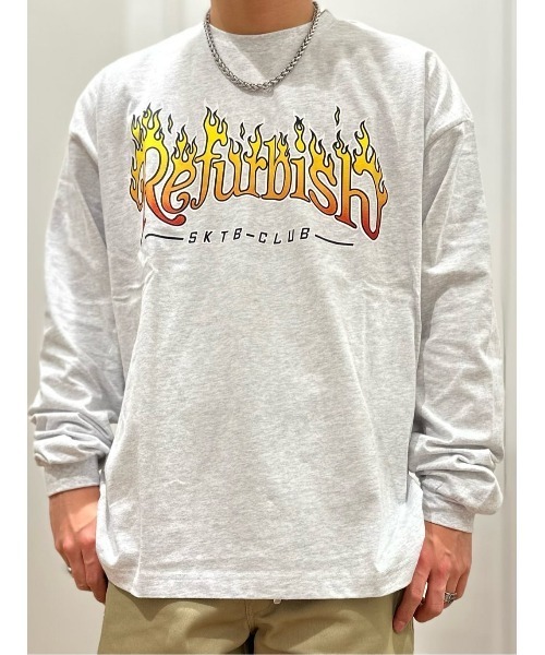 Refurbish（リファービッシュ）の「【Refurbish】ファイヤープリントロンＴ（Tシャツ/カットソー・メンズ・オフホワイト/イエロー/パープル/ブラック・M/XL/L/S）」の2枚目の写真