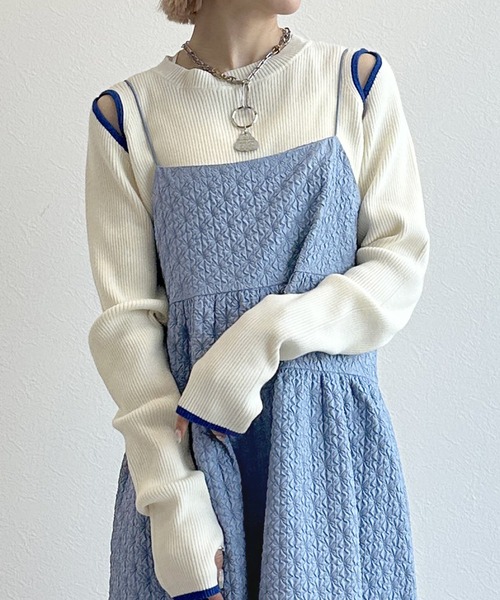 w closet(ダブルクローゼット)の「ふくれジャガードキャミワンピース(ワンピース・レディース・ブルー/オフホワイト/ブラック・FREE)」の14枚目の写真