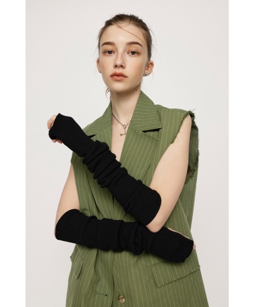 SLY（スライ）の「COTTON ARM WARMER コットン アームウォーマー アームカバー（アームカバー・レディース・グリーン/アイボリー/ブラック・FREE）」の2枚目の写真