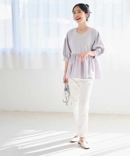 coca(coca)(コカ)の「セットアップ対応バックパールギャザーブラウス(シャツ/ブラウス・レディース・ホワイト/ネイビー/ライトグレー/ブラック・M/L)」の14枚目の写真