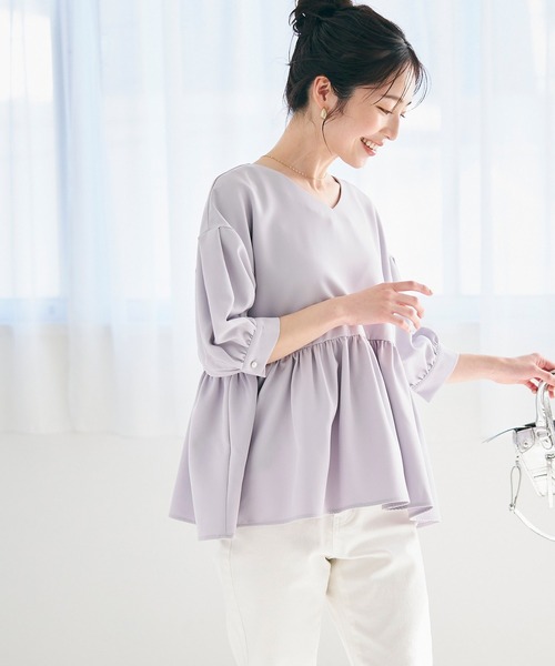 coca(coca)(コカ)の「セットアップ対応バックパールギャザーブラウス(シャツ/ブラウス・レディース・ホワイト/ネイビー/ライトグレー/ブラック・M/L)」の15枚目の写真