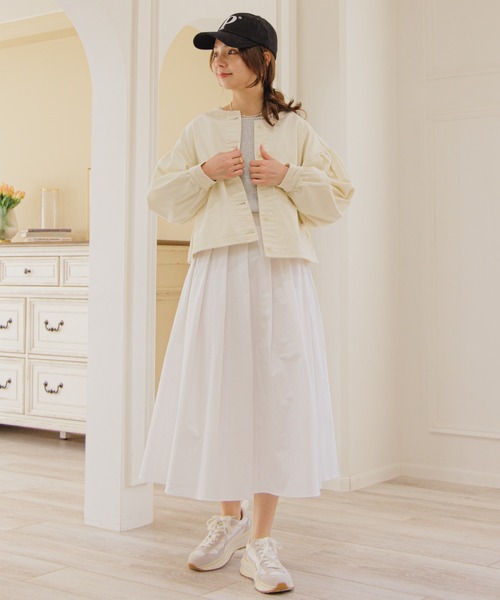 flower(フラワー)の「ツーウェイタックフレアスカート(スカート・レディース・ホワイト/ネイビー・FREE)」の3枚目の写真