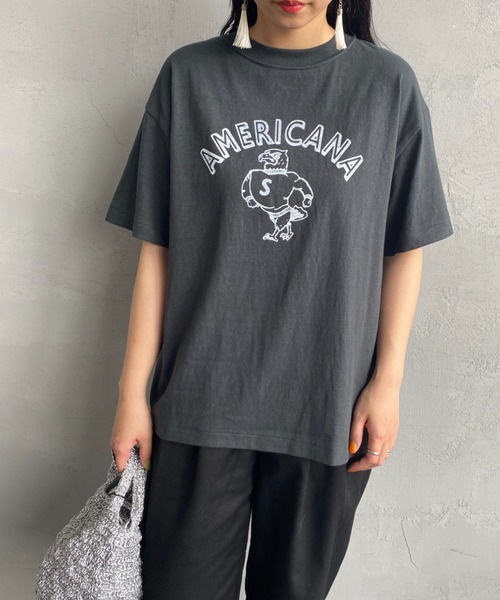 THE SHINZONE（ザ　シンゾーン）の「[THE SHINZONE/ザ シンゾーン] AMERICANAコラボレーション カレッジロゴプリントTシャツ（Tシャツ/カットソー・レディース・ブラック/ホワイト/ブラウン・0）」の13枚目の写真
