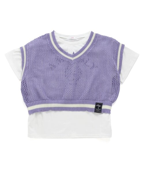 algy（アルジー）の「透かし網みベスト＆Tシャツセット（ベスト・キッズ・ネイビー/アイボリー/ラベンダー・MEDIUM/X-SMALL/SMALL/XX-SMALL）」の3枚目の写真