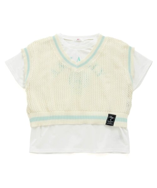 algy（アルジー）の「透かし網みベスト＆Tシャツセット（ベスト・キッズ・ネイビー/アイボリー/ラベンダー・MEDIUM/X-SMALL/SMALL/XX-SMALL）」の2枚目の写真