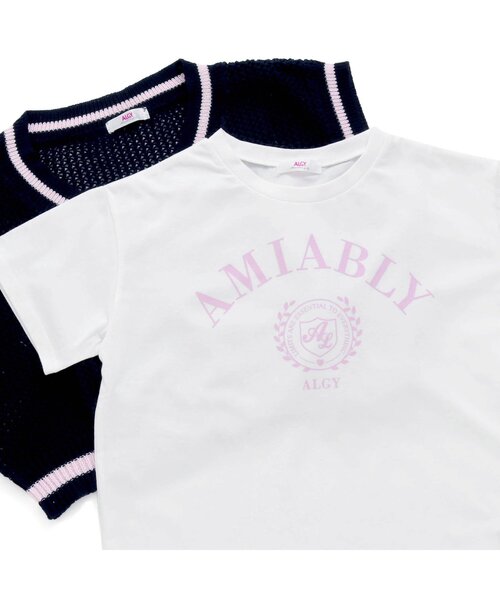 algy（アルジー）の「透かし網みベスト＆Tシャツセット（ベスト・キッズ・ネイビー/アイボリー/ラベンダー・MEDIUM/X-SMALL/SMALL/XX-SMALL）」の4枚目の写真