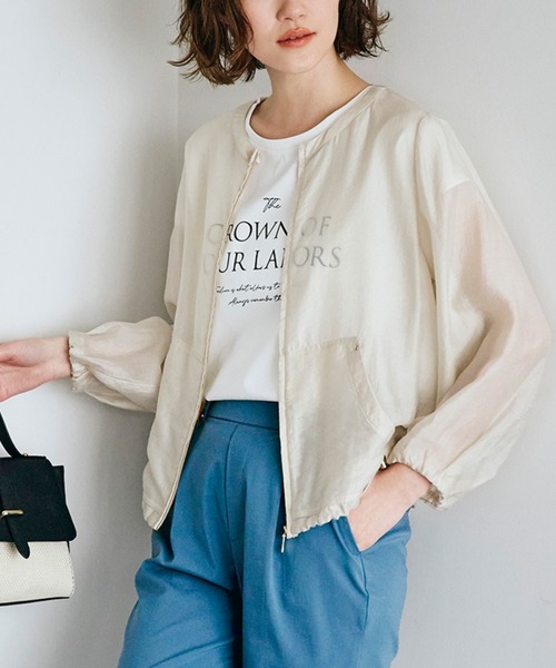 grove（グローブ）の「◆ニュアンスを楽しむシアーブルゾン（ブルゾン・レディース・ライトグレー/グレー系その他/キャメル・02/03/01/05/04）」の2枚目の写真