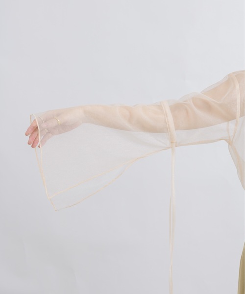 NEUNA(ヌナ)の「【ヌーディーな透け感を楽しむ。】スリットアームシアーリボントップス(Tシャツ/カットソー・レディース・アイボリー/ブラウン/グレイッシュベージュ/ブラック・FREE)」の10枚目の写真