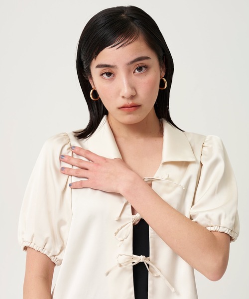 ブラウス シャツ 刺繍入り ウエストリボンブラウス TINA：JOJUN レディース TINA：JOJUN ブラウス シャツ 刺繍入り ウエストリボンブラウス