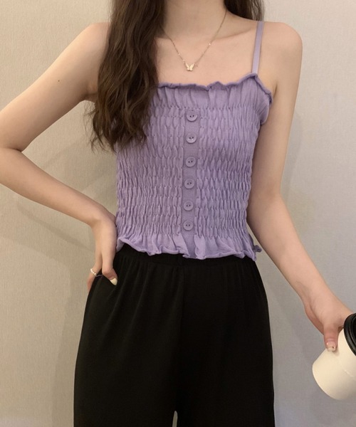 shopnikoniko(ショップニコニコ)の「シャーリング フリル キャミソール トップス(キャミソール・レディース・ブラック/ホワイト/パープル/グリーン/ピンク/ブルー・フリー)」の22枚目の写真