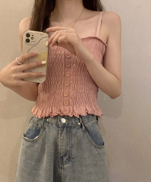 shopnikoniko(ショップニコニコ)の「シャーリング フリル キャミソール トップス(キャミソール・レディース・ブラック/ホワイト/パープル/グリーン/ピンク/ブルー・フリー)」の19枚目の写真