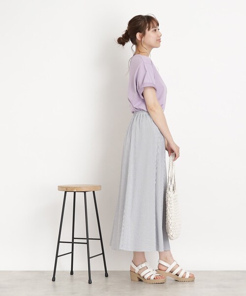 DRESKIP（ドレスキップ）の「◆【ふわっと軽やか】サッカーフレアスカート（スカート・レディース・ネイビー/グリーン/ネイビー系2・04/03/02）」の4枚目の写真