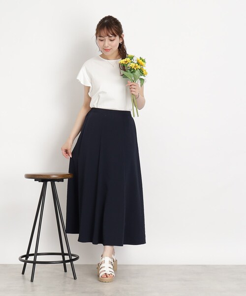 DRESKIP（ドレスキップ）の「◆【ふわっと軽やか】サッカーフレアスカート（スカート・レディース・ネイビー/グリーン/ネイビー系2・04/03/02）」の5枚目の写真