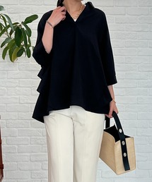 麻調スキッパーフリルブラウス