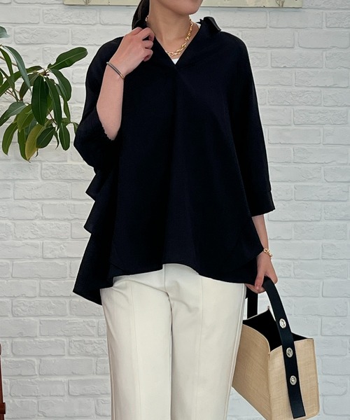 un dix cors(アンディコール)の「麻調スキッパーフリルブラウス(シャツ/ブラウス・レディース・ブラック/オフホワイト・FREE)」の22枚目の写真