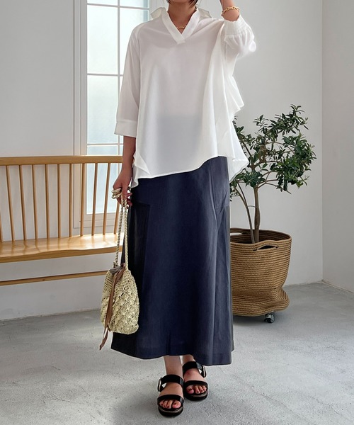 un dix cors(アンディコール)の「麻調スキッパーフリルブラウス(シャツ/ブラウス・レディース・ブラック/オフホワイト・FREE)」の10枚目の写真