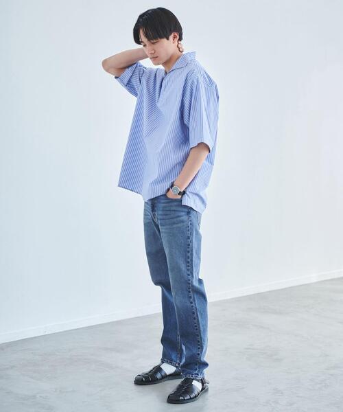 green label relaxing(グリーンレーベルリラクシング)の「タイプライター スキッパー プルオーバー シャツ(シャツ/ブラウス・メンズ・その他1/ネイビー/ライム・M/S/L/XL)」の4枚目の写真