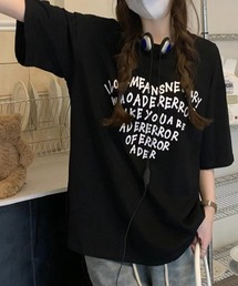 100%コットン ハート形プリント英文字ロゴTシャツ オーバーサイズ