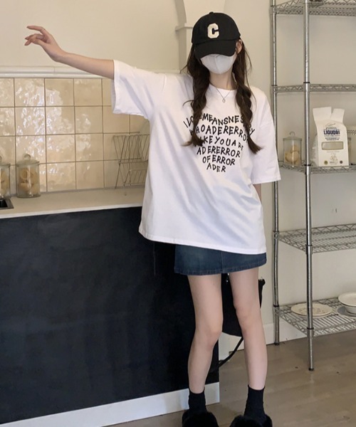 セール】100％コットン ハート形プリント英文字ロゴTシャツ