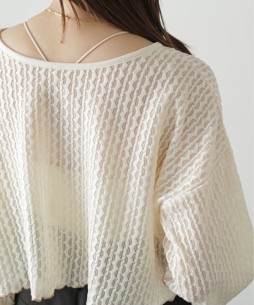 エイココンドウ/モヘヤブレンド/幾何学柄/ウエストリボン/カーディガンコート ◇幾何柄シアーリボンカーディガン（カーディガン/ボレロ）｜FREE'S