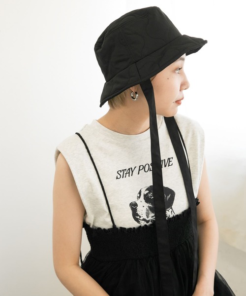 KBF（ケイビーエフ）の「リボン付きキルティングバケットHAT（ハット・レディース・ミント/ブラック/アイボリー・ONE）」の22枚目の写真
