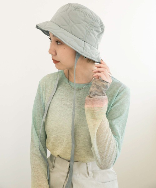 KBF（ケイビーエフ）の「リボン付きキルティングバケットHAT（ハット・レディース・ミント/ブラック/アイボリー・ONE）」の18枚目の写真