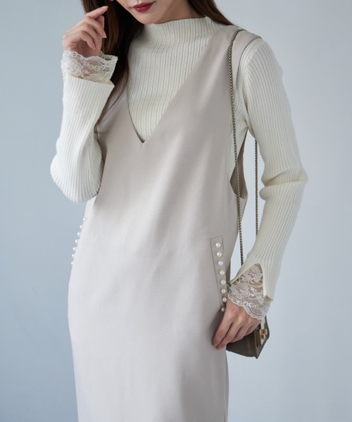 tocco closet（トッコ　クローゼット）の「【ZOZO限定】パール付き後ろりぼんジャンパースカート（ジャンパースカート・レディース・ブラック/グレイッシュベージュ・M）」の9枚目の写真