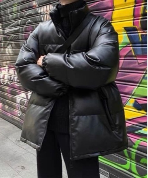 Burner（バーナー）の「【OKUOKU　0909】オーバーシルエット レザー（PU）ブルゾン　oku-outer-657393414452-65 U（ダウンジャケット/コート・メンズ・ブラック・L/XL/M）」の8枚目の写真