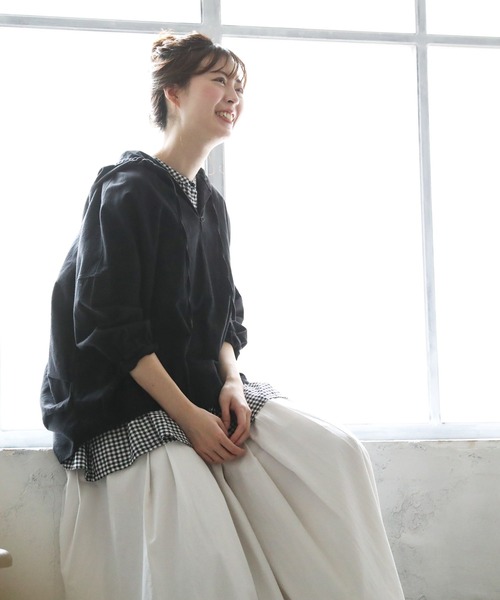 soulberry(ソウルベリー)の「フード日和のブラウス(シャツ/ブラウス・レディース・ブラック/グレイッシュベージュ・M/4L/L/LL/3L)」の13枚目の写真