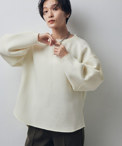 Pierrot（ピエロ）の「[RASW]ランタンスリーブダンボールプルオーバー（スウェット・レディース・チャコールグレー/ブラック/アイボリー・M）」の8枚目の写真