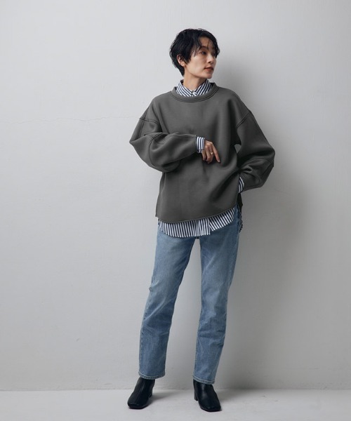 Pierrot（ピエロ）の「[RASW]ランタンスリーブダンボールプルオーバー（スウェット・レディース・チャコールグレー/ブラック/アイボリー・M）」の12枚目の写真