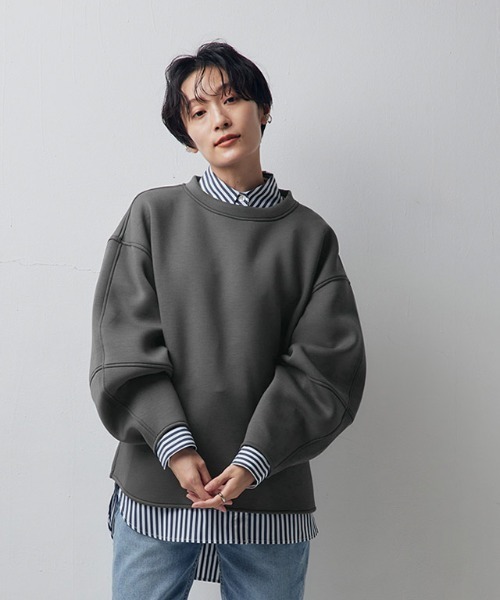 Pierrot（ピエロ）の「[RASW]ランタンスリーブダンボールプルオーバー（スウェット・レディース・チャコールグレー/ブラック/アイボリー・M）」の13枚目の写真