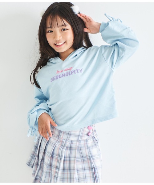 ANAP kids（アナップキッズ）の「袖シャーリングミニ裏毛フーディ（パーカー・キッズ・ライトグレー/ホワイト/サックスブルー・130cm/120cm/110cm）」の18枚目の写真