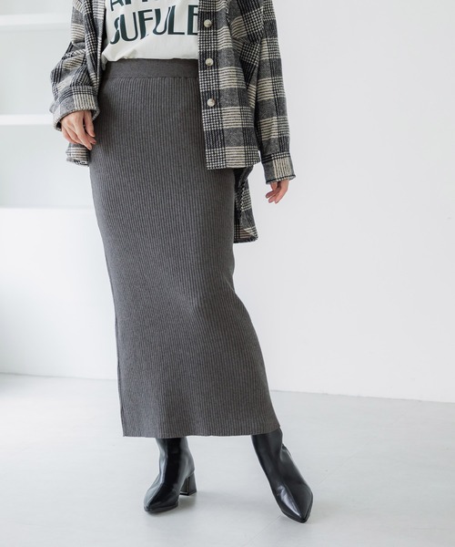 coca（coca）（コカ）の「リブニットロングスカート（スカート・レディース・ブラック/チャコール/ターコイズブルー/グレイッシュベージュ/ライトブルー・ONE SIZE/SHORT/LONG）」の7枚目の写真