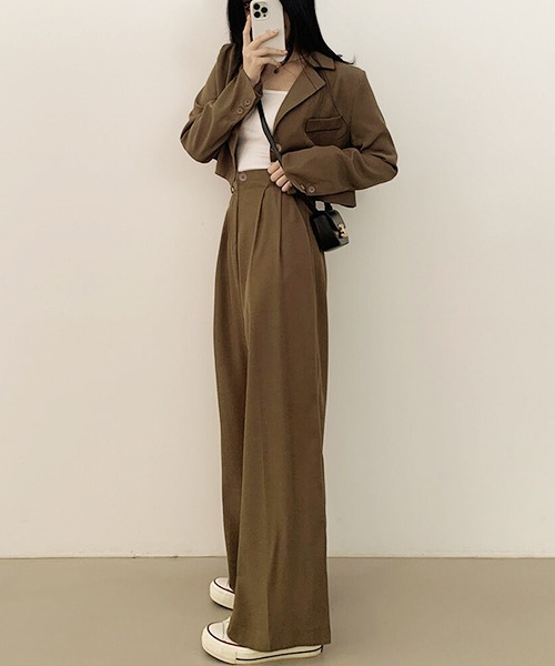 gossip!ロサンゼルス(ゴシップロサンゼルス)の「テーラードジャケットパンツ セットアップ(セットアップ・レディース・ブラック/オフホワイト/ブラウン/カーキ/ピンク・S/M/L)」の13枚目の写真