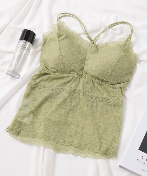 SETUP7（セットアップセブン）の「【SETUP7】フリルレース刺繍カップ付きキャミソール KNF049 ※（キャミソール・レディース・ベージュ/ブルー/グリーン/グレー/ホワイト/ブラック・FREE）」の5枚目の写真