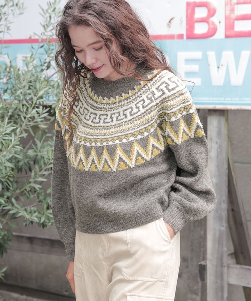 niko and...（ニコアンド）の「モールラメノルディックニットプルオーバー（ニット/セーター・レディース・ネイビー/アイボリー/チャコール・SHORT/BIG(L)）」の6枚目の写真