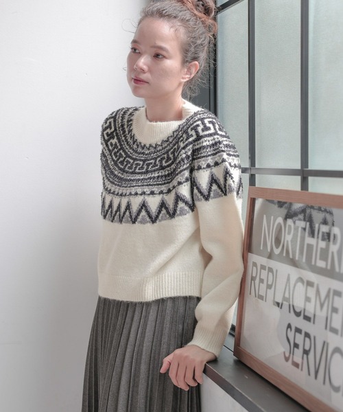 niko and...（ニコアンド）の「モールラメノルディックニットプルオーバー（ニット/セーター・レディース・ネイビー/アイボリー/チャコール・SHORT/BIG(L)）」の11枚目の写真