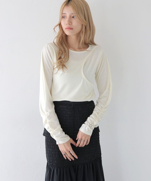 CLEIO（クレイオ）の「【CLEIO】カーブカットシャーリングプルオーバー/CURVE CUT PULLOVER/980-11617（Tシャツ/カットソー・レディース・アイボリー/ベージュ・FREE）」の10枚目の写真