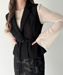 JUNOAH | ベルト付きツイードショートベスト(ベスト)