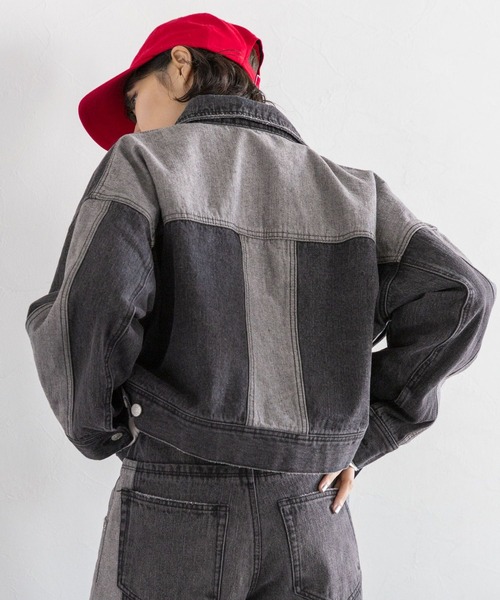 PAGEBOY（ページボーイ）の「WEB限定アイテム／キリカエショートデニムGジャン（デニムジャケット・レディース・ブラック/ブルー・FREE）」の5枚目の写真